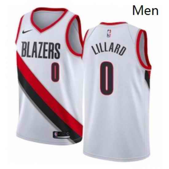 Mens Nike Portland Trail Blazers 0 Damian Lillard Authentic White Home NBA Jersey Association Edition